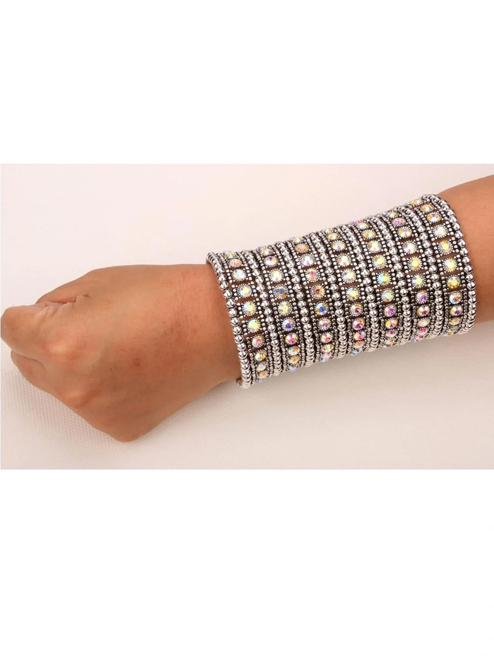 Silver Multi-Row Crystal Cuff Bracelet - Silver Sparkle